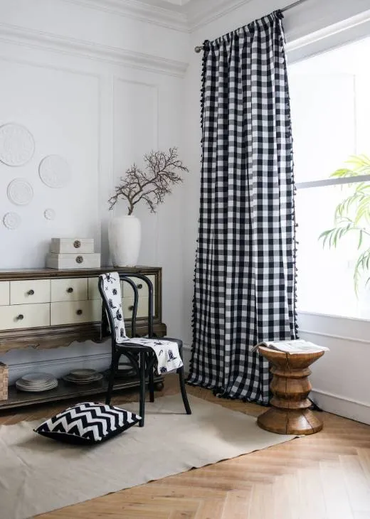 Checked Cotton Curtains in a Living Room