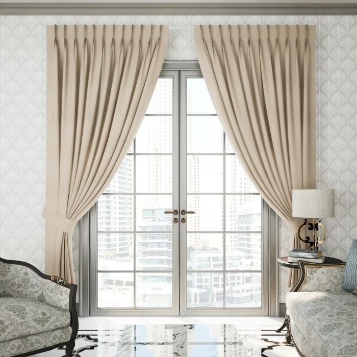 Brown fabric pleat curtain