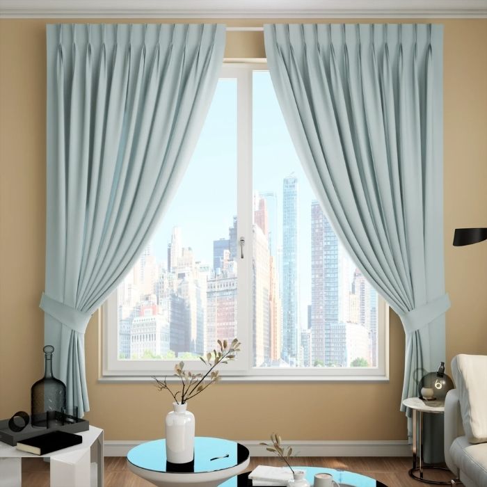 Light Blue Fabric Pleat Curtain